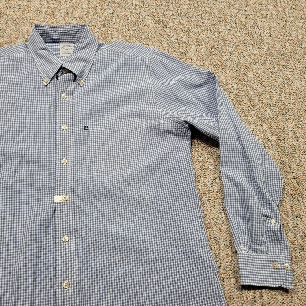 Brooks Brothers Shirt Mens Large Blue Check Button Down Long Sleeve Slim Fit - Picture 6 of 14